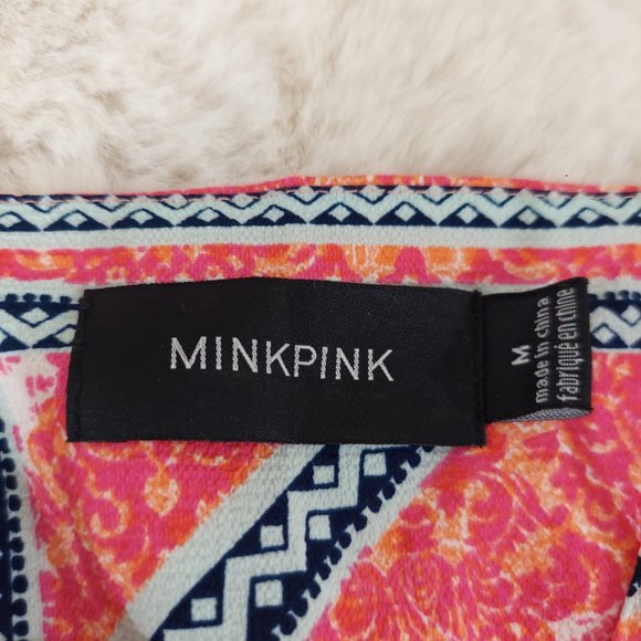 MinkPink Eastern Aztec Pink Print Maxi Dress Side Slits Sz M - Picture 10 of 10